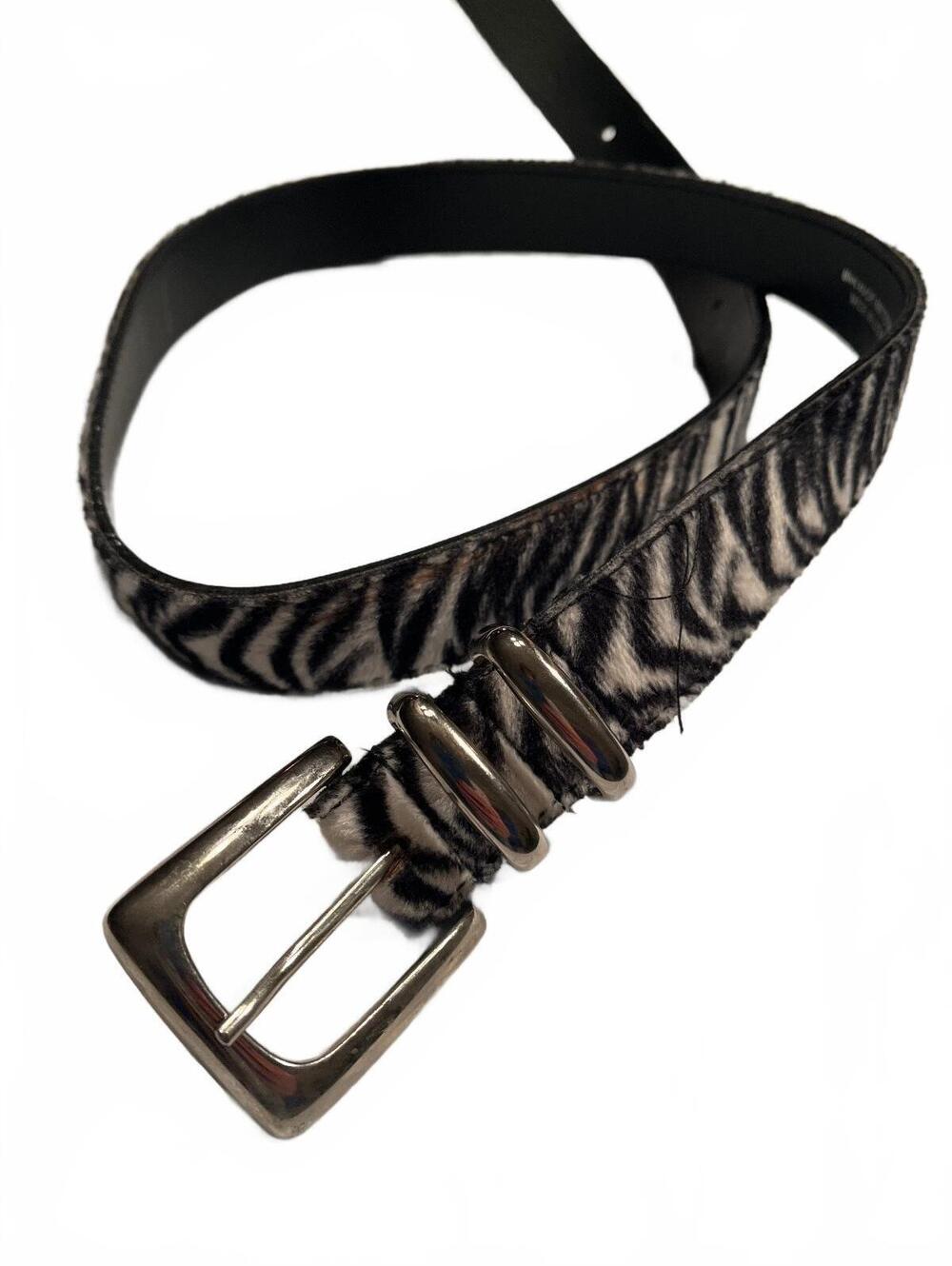 Paul Harris Zebra Print Man Made Material Belt with Silver Buckle Size Large